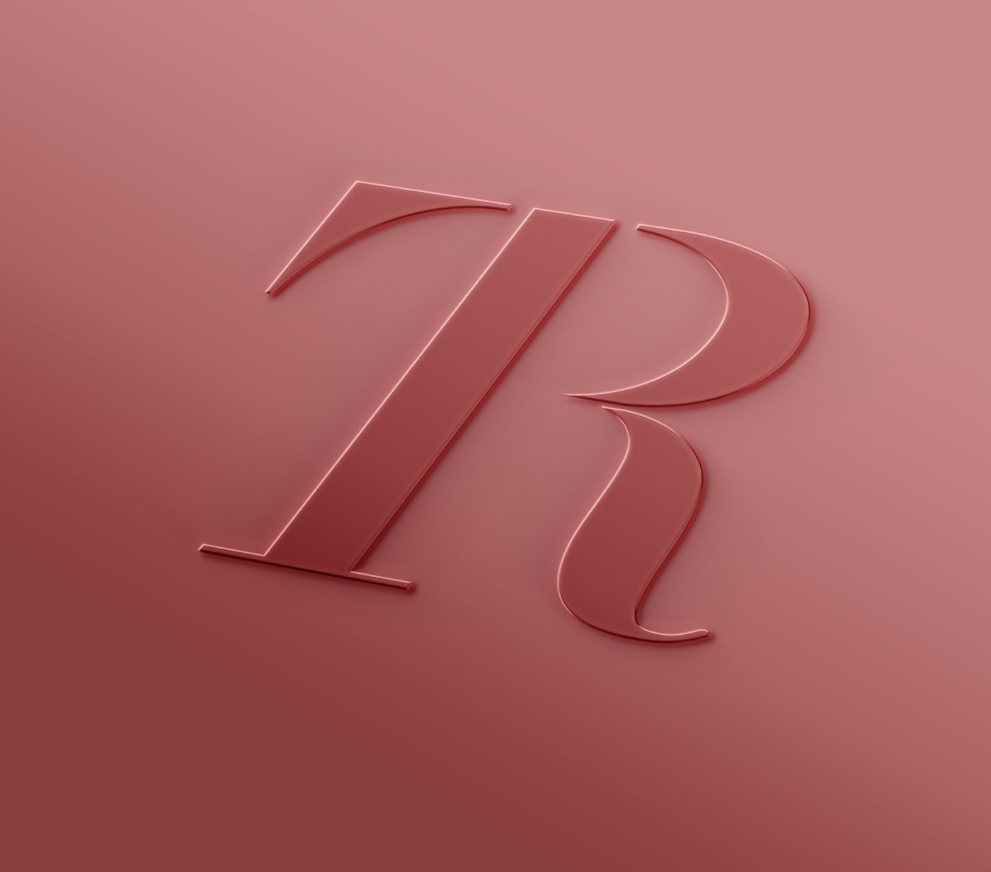Monograma TR en relleu sobre fons granat